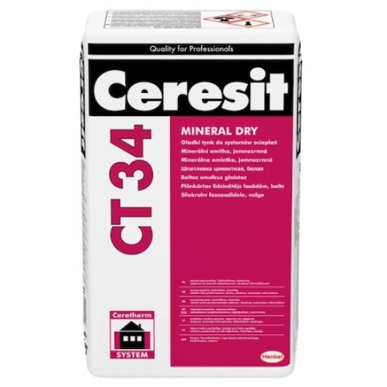 Ceresit CT34 Biały Mineralny Gładki Tynk do Systemów Ociepleń - 25kg